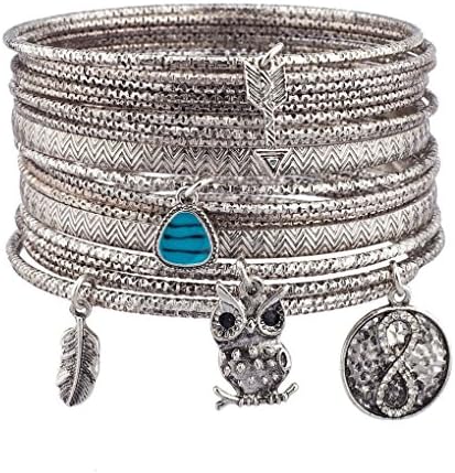 Crystalbella Creative Burnish Silver Infinity Boho Charm Bangle Set Gift Jewelry