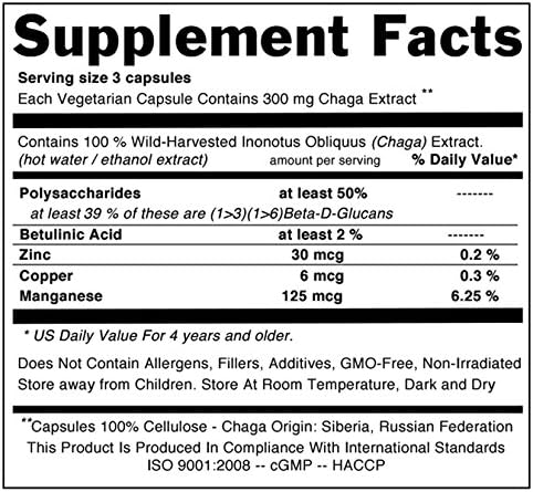 ORIVeDA Chaga extract (90 vegetarian capsules - covers 1 month)