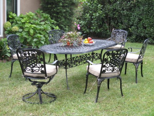 Outdoor Cast Aluminum Patio Furniture 7 Piece Dining Set F with 2 Swivel Chairs Cbm1290
