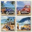 Assorted Coaster set~ Beach Cruisers - surfing ~4 Tumbled Tile Drink Coasters ~ code 866