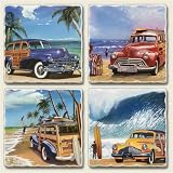 Assorted Coaster set~ Beach Cruisers - surfing ~4 Tumbled Tile Drink Coasters ~ code 866