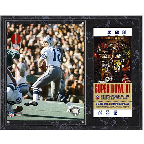 Mounted Memories Dallas Cowboys Super Bowl VI Roger Staubach Plaque with Replica Ticket