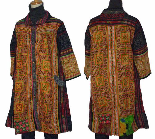 モン族古布のコートワンピース02