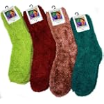 Soft and Warm Microfiber Fuzzy Socks in Your Choice of Lime Green, Merlot, Coco or Emerald Green by Foot Traffic