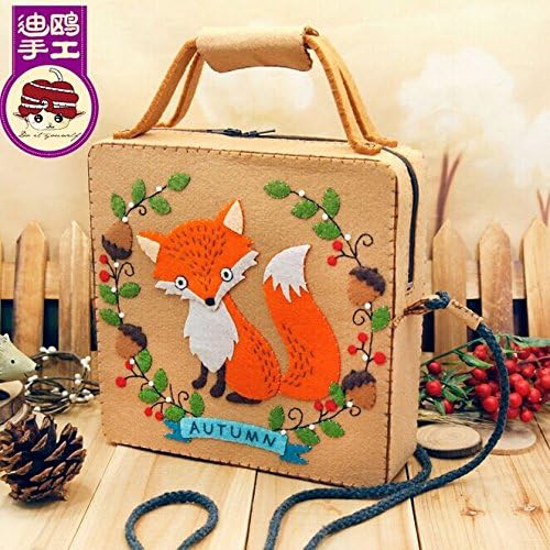 GUart DIY Polyester Felt Nonwoven Fabric Craft Kit, DIY sewing kit, Whimsy Kit, make your own bag/doll/ figurine (red fox satchel/bag)