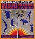 FISHING GOLF SWIM TENNIS MIAMI BEACH FLORIDA BEACH VACATION TRAVEL TOURISM SMALL VINTAGE POSTER CANVAS REPRO