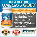 #1 Omega 3 Fish Oil Capsules - Triple Strength Omega 3 GOLD - 1250mg, 180 Softgels (Contains 1,060 mg of Omega 3 per Softgel) (Pharmaceutical Grade) (1000mg EPA + DHA)