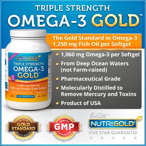 #1 Omega 3 Fish Oil Capsules - Triple Strength Omega 3 GOLD - 1250mg, 180 Softgels (Contains 1,060 mg of Omega 3 per Softgel) (Pharmaceutical Grade) (1000mg EPA + DHA)