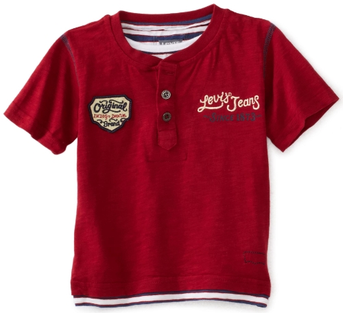 Levi's Baby-boys Infant Short Sleeve 2Fer Henley, Deep Red, 24 Months