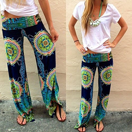 Fashion Womens Casual Wide Leg Long Pants Palazzo Trousers Floral Print Tribal
