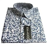 Shirt Blue Paisley Pattern Mens Classic Mod Vintage Design