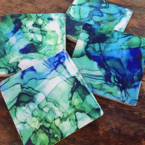 Ocean Blues art stone coaster set