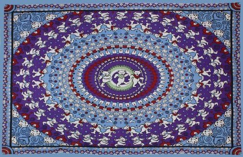 Sunshine Joy Grateful Dead Dancing Bears Blue Purple Tapestry Wall Hanging Table Cloth - 60x90"