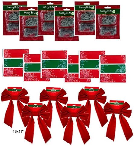 Christmas Bows, Ornament Hooks, Candy Cane Gift Tag Stickers, Wreath Bows 6 PACK.