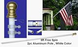 Flagpole - Tangle-free - 2-Piece Heavy-duty aluminum wood grain look - White with gold ball