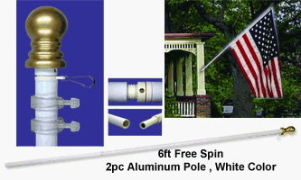 Flagpole - Tangle-free - 2-Piece Heavy-duty aluminum wood grain look - White with gold ball