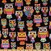 44'' Wide Owl Owls Black Fabric By The Yard