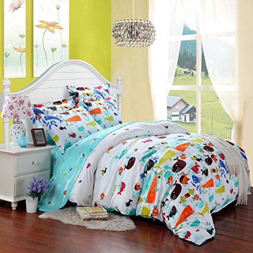 Fantacy Ocean Cute Fishes 4pcs Bedding Set Queen Size/Twin Size Kids Room For Family Gift