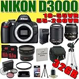 Nikon D3000 10.2MP Digital SLR Camera w/ Nikon 55-200mm f/4-5.6G ED IF AF-S ....