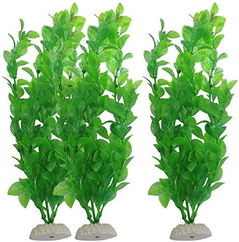 3 PCS Aquarium Décor Plastic Plant 10-inch Tall, Green