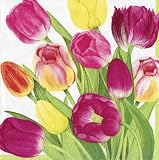 Entertaining with Caspari Set of 2 Tulips Cocktail Napkins, 40 Napkins Total