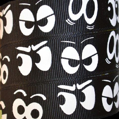 Halloween Scary Eyes Grosgrain Ribbon, Black 7/8 Inch x 20 Yards
