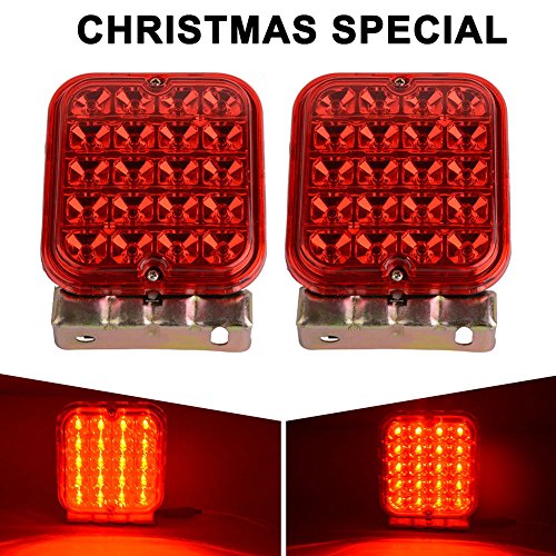 LED Clearance Trailer Lights Side Marker, AUTOSAVER88 2PCS WATERPROOF & ANTI-SHOCK [20-LEDs] Square Turn Signal Brake Tail Light Red 12V