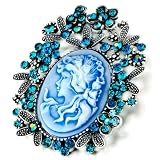 Pugster December Birthstone Flower Blue Beauty Cameo Brooches And Pins Vintage