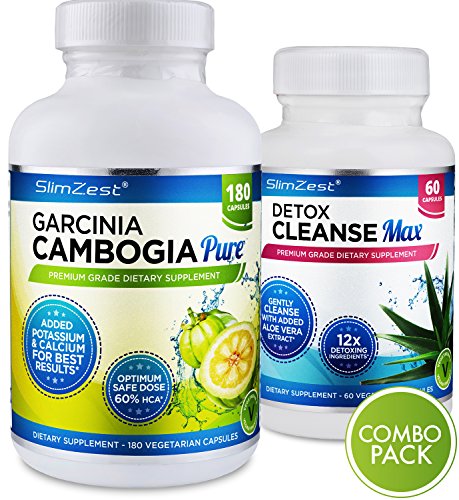 Garcinia Cambogia Pure Detox Weight Loss Course - 2 Month Course with 180 Garcinia Cambogia Extract & 60 Natural Cleanse Detox - 60% HCA Max Weight Loss - Vegetarian & Vegan Friendly Appetite Suppressant