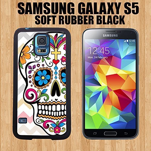 Day Of The Dead Pink Chevron Sugar Skull Custom made Case/Cover/Skin FOR Samsung Galaxy S5-Black- Rubber Case