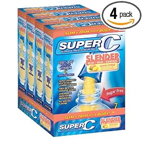 Super C- Slender - Vitamin & Mineral Drink Mix  Lemon Citrus: 7 Count box  (Pack of 4)