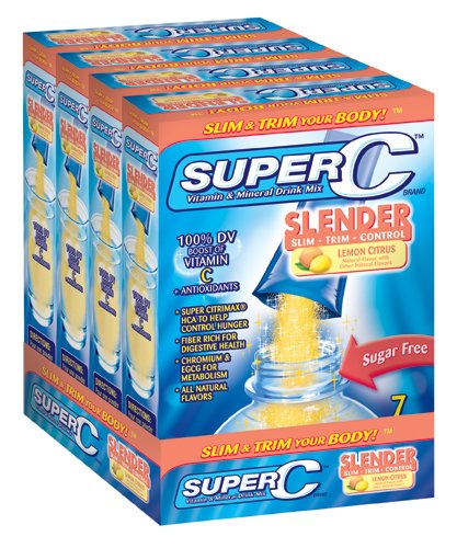Super C- Slender - Vitamin & Mineral Drink Mix  Lemon Citrus: 7 Count box  (Pack of 4)