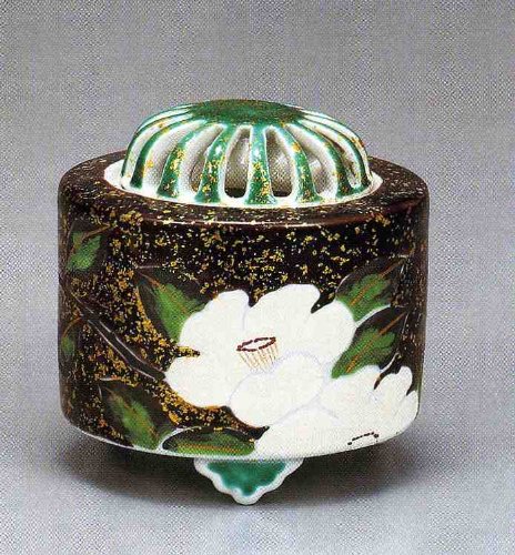【茶道具】 山崎浩昭 作 金彩椿・香炉３．５号 九谷焼 