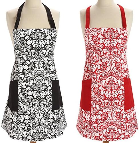 WASKY 100% Cotton, Printed Damask Chef Hot Lovely Lady Cheap European retro palace Kitchen Canvas Restaurant Cake Apron for Women Chef Bib Cooking Cook Women's Bib Apron Great Gift for Wife Daughters Ladies, 1PCS Opcc Sticky Notes included (black)