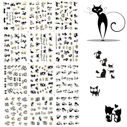 BTArtbox 3D Nail Art Stickers 1 Pack 12 Different Cute Cat Designs Best Nail Art Decals For Ladies