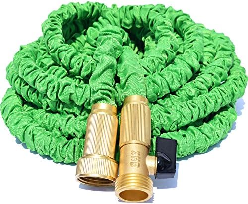 TRIPLE LAYER LATEX CORE, Green Expandable Garden Hose, Won't Leak, Won't Burst, Strong Brass Connectors (Not Plastic),100 ft, 100% Customer Satisfaction Warranty - Golden Spearhead
