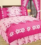 King Duvet Quilt Cover Fitted Frilled Valance Sheet Complete Bedding Set, Motreal Pink