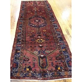 3'8 x 10'5 Red Persian Hand Knotted Wool Hamedan Runner Rug