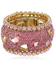 Betsey Johnson "Iconic Pinkalicious" Crystal Heart Wide Stretch Bangle Bracelet, 8"