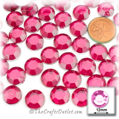 144pc Rhinestones Round 12mm - flatback Hot Pink or Rose HPK