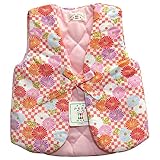 子供用はんてん 袖なし サイズ 80 中綿入れ ピンク色 菊 市松