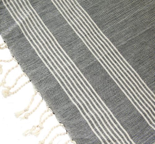 Hand Size Cotton Turkish Towel Pestemal Hair Towel with Thin Stripes on Black