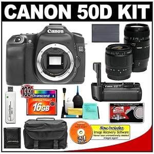 Canon EOS 50D Digital SLR Camera Body + Canon BG-E2N Grip + Tamron 28-80mm & 70-300mm AF Lens Set + 16GB CF Card + Battery + Case + Cameta Bonus Accessory Kit