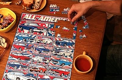 Muscle Cars Jigsaw Puzzle - 1000 Piece - Classic, Old & All-American Car Puzzle Set with Patriotic Design for Adults - Made in USA by Hennessy Puzzles