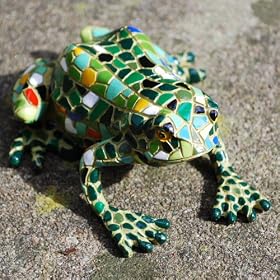 Resin Garden Frog Ornament Multi Coloured Mosaic