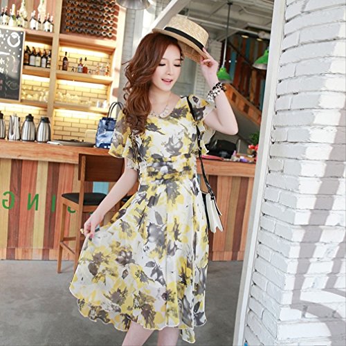 - eriira - 2015 春 夏 花柄 シフォン ワンピース  ミモレ丈 エレガント V ネック/ 旅行 リゾート お出かけ デート パーティ