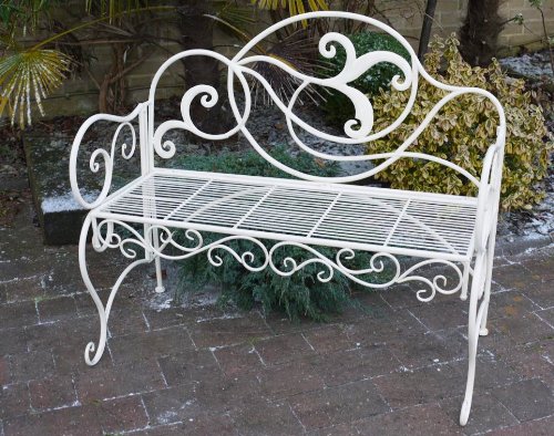 Fabulous French Style Ivory Metal Garden Bench top Bistro sets Fabulous French Style Ivory Metal Garden Bench picture
