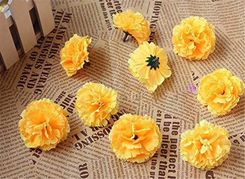 Kayau 30pcs Artificial Flower 6 Layers DIY Fake Carnations Head Silk Flower For Home Wedding Decoration Flower Head (Yellow)