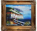 Art Reproduction Oil Painting - Mediterranean Scenes: Palm Breeze with Renaissance Bronze Frame - Bronze Finish - 30 X 34 - Hand Painted Framed Canvas Art