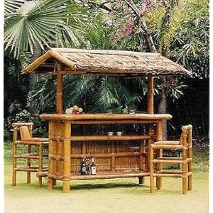 BAMBOO TIKI BAR - ISLAND TIKI BAR NATURAL W  3 BAR STOOLS - TROPICAL DECOR by 